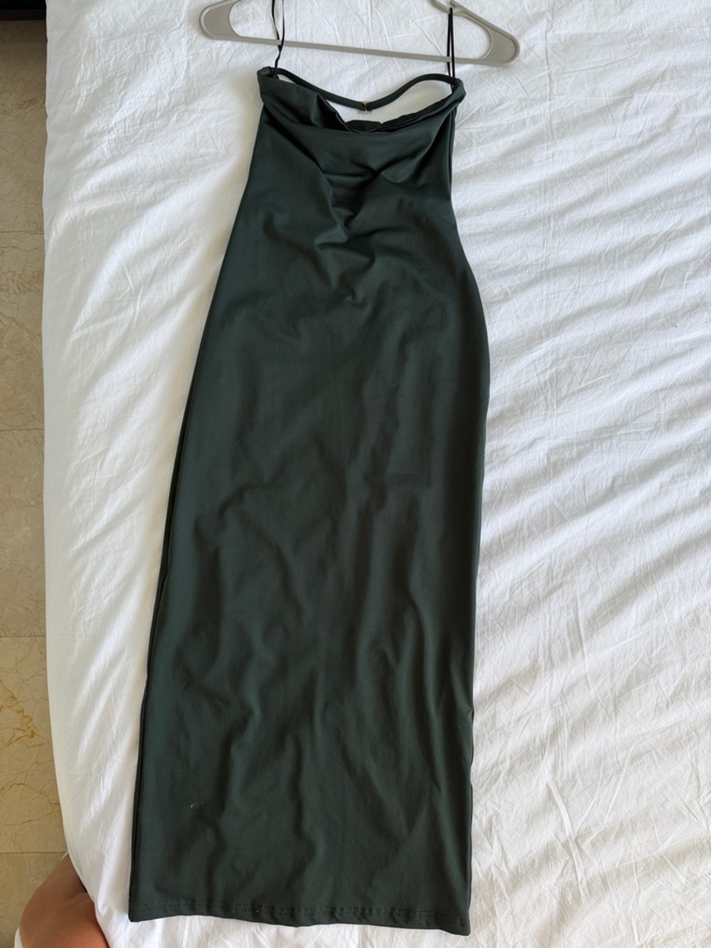 Dark Green Slip Dress with Cowl Neck